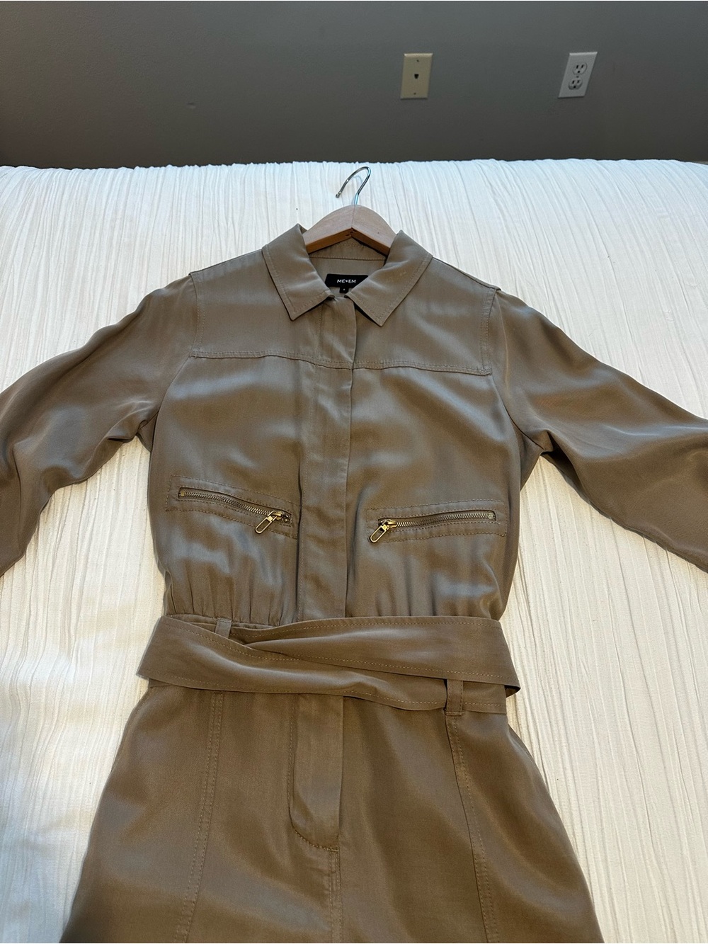 ME+EM Taupe Utility Tie-Waist Jumpsuit with Zip Pockets - Picture 6 of 14